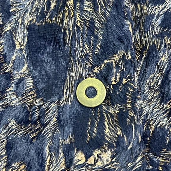 VTG Y2K MI‎ JONG LEE Textured Faux Fur Jacket Navy Gold Sz 4 Luxe Cropped - Picture 9 of 16